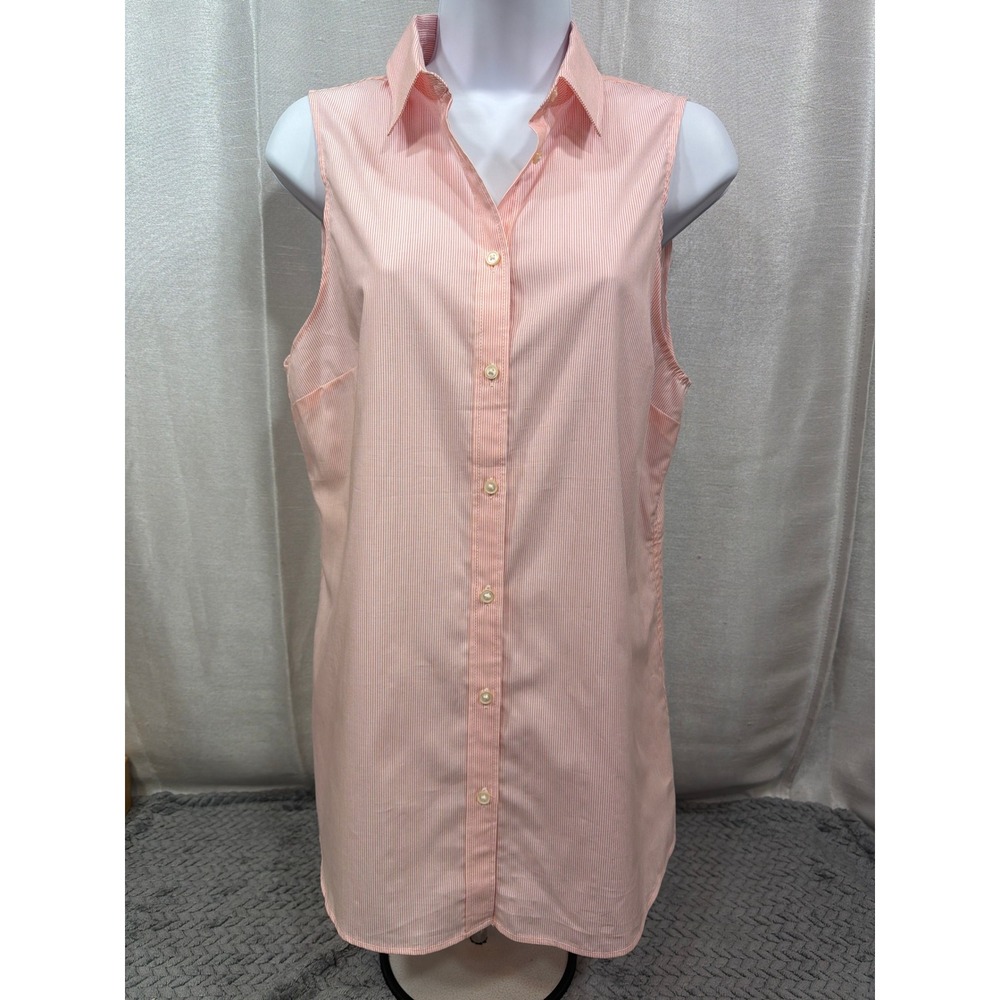 Banana Republic Riley Shirt Womens 8 Pink White Pinstripe Sleeveless Button Down
